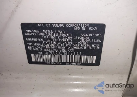 2024 Subaru Crosstrek Premium from USA, damaged, VIN JF2GUADC7R8870101